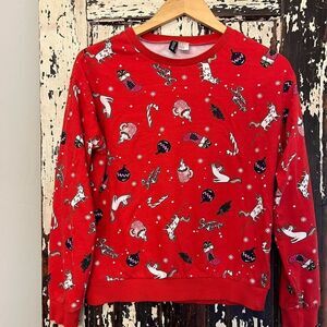 Snow Escape Christmas cat and hot chocolate Holiday super cute top. Size small